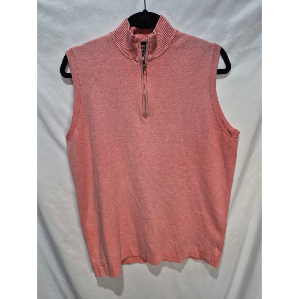 Peter Millar Warmth Mens Medium Pink Quarter Zip Sweater Vest Cotton Blend Knit